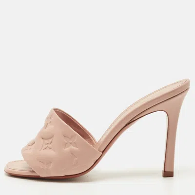 Pre-owned Louis Vuitton Dusty Pink Monogram Embossed Leather Revival Slide Sandals Size 37.5
