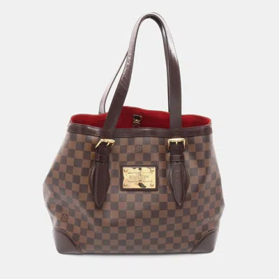 Pre-owned Louis Vuitton Ebene Damier Leather Hampstead Mm Tote Shoulder Bag In Brown