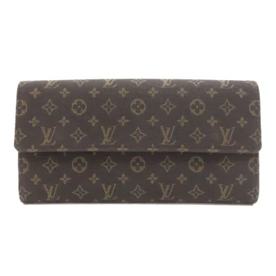 Pre-owned Louis Vuitton Ebene Monogram Mini Lin Long Wallet (bi-fold) () In Brown