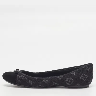 Pre-owned Louis Vuitton Elba Size 35 Navy Blue Fabric And Suede Ballet Flats