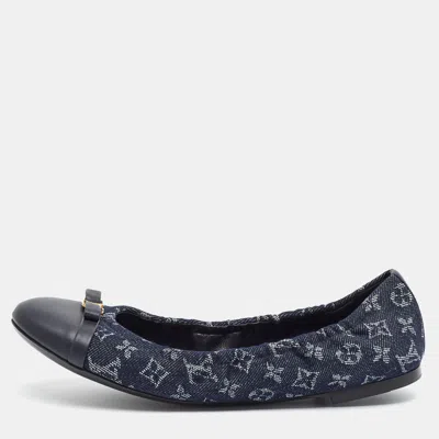 Pre-owned Louis Vuitton Elba Size 38 Navy Blue Monogram Denim And Leather Ballet Flats