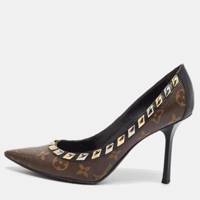 Pre-owned Louis Vuitton Elorado Size 37 Brown/black Monogram Canvas And Leather Studded Pumps