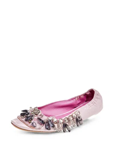 Pre-owned Louis Vuitton Embellished Flat Pumps In Pink