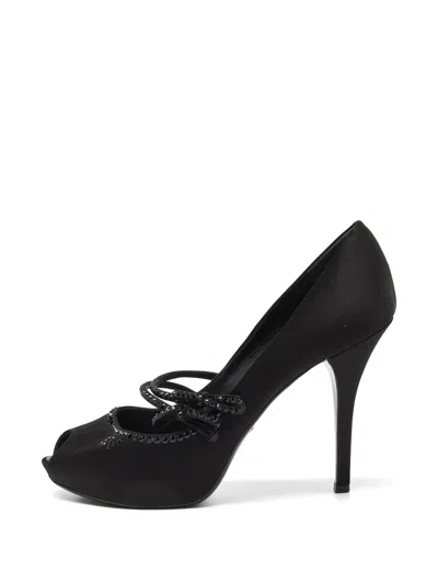 Pre-owned Louis Vuitton Embellished Peep-toe Pumps In Black
