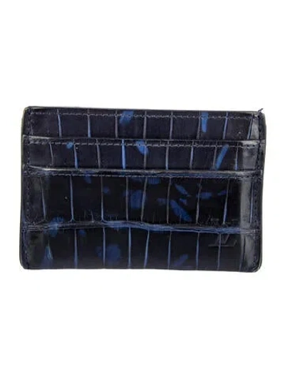 Pre-owned Louis Vuitton Embossed Leather Card Holder In Blue