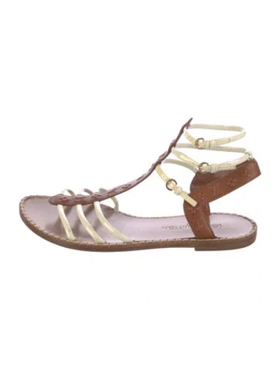 Pre-owned Louis Vuitton Embossed Leather Cutout Accent Gladiator Sandals In Multi