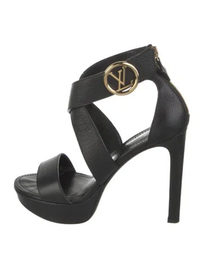Pre-owned Louis Vuitton Embossed Leather Sandals In Black