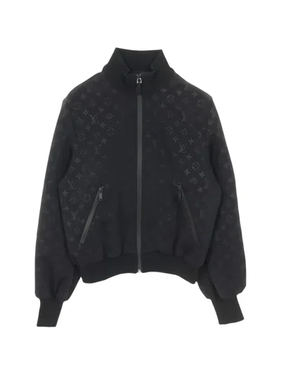 Pre-owned Louis Vuitton Embossed-monogram Zip-up Jacket In Black