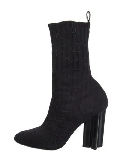 Pre-owned Louis Vuitton Embroidered Accent Sock Boots In Black