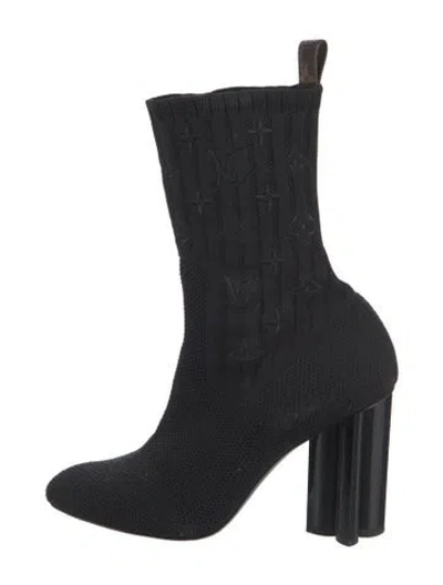 Pre-owned Louis Vuitton Embroidered Accent Sock Boots In Black