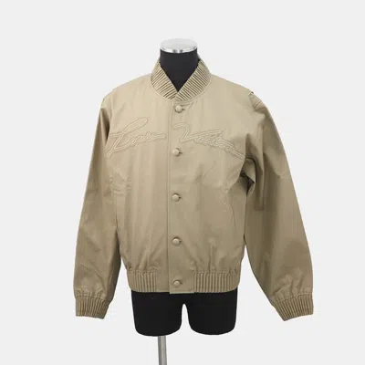 Pre-owned Louis Vuitton Embroidered Bomber Jacket Size 48 Beige Polyester65% Cotton35% In Sand