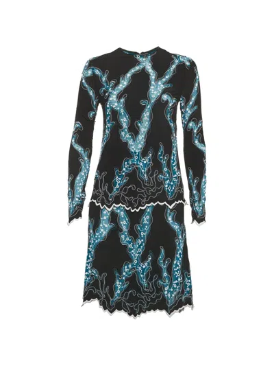 Pre-owned Louis Vuitton Embroidered Jersey Midi Dress In Black