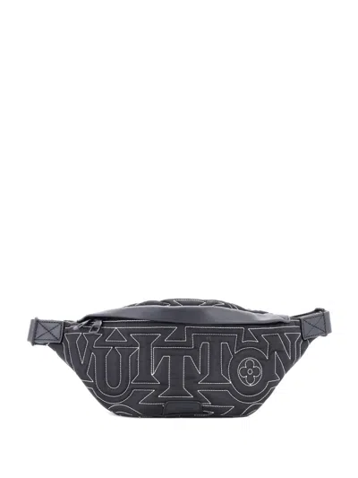 Pre-owned Louis Vuitton Embroidered Monogram Belt Bag In Black