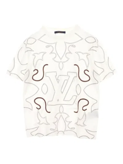 Pre-owned Louis Vuitton Embroidered Monogram T-shirt In White
