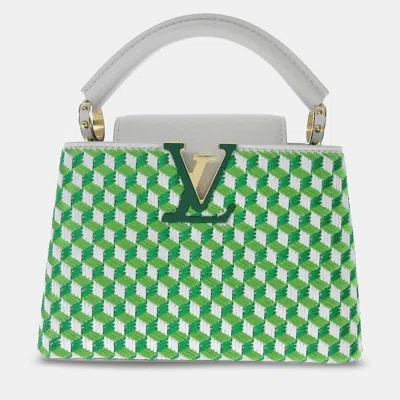 Pre-owned Louis Vuitton Embroidered Taurillon Mini Capucines In Green