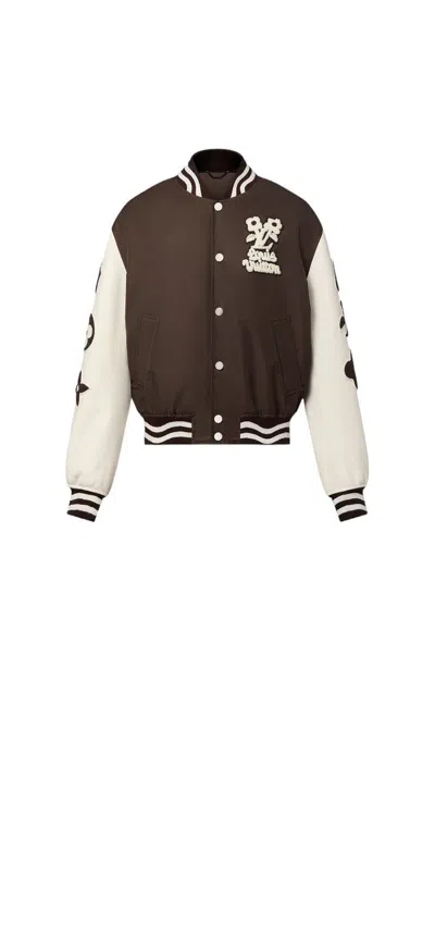 Pre-owned Louis Vuitton Embroidered Varsity Jacket In Brown