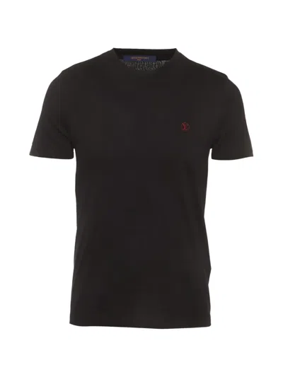 Pre-owned Louis Vuitton Embroidered-logo Crew-neck T-shirt In 黑色