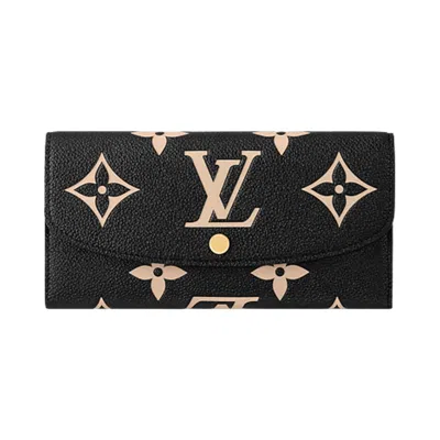 Pre-owned Louis Vuitton Emilie Wallet 'black/beige Monogram Embossed Empreinte Cowhide Leather' | Women's Size