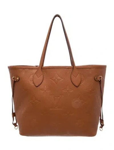 Pre-owned Louis Vuitton Empreinte Leather Neverfull W/pouch Mm In Brown