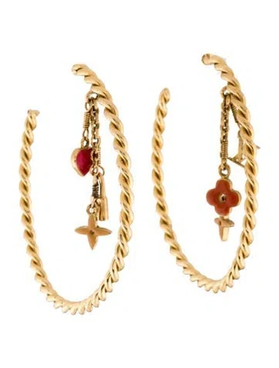 Pre-owned Louis Vuitton Enamel Sweet Monogram Hoop Earrings In Orange