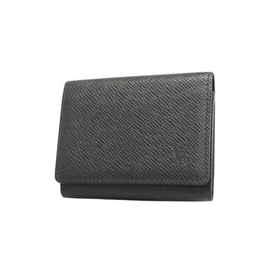 Pre-owned Louis Vuitton Enveloppe Carte De Visite Black Leather Wallet  ()