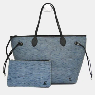 Pre-owned Louis Vuitton Epi Denim Neverfull Mm Tote Bag Black Blue