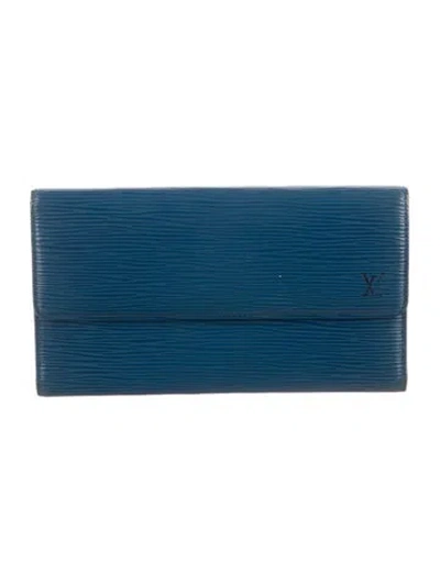 Pre-owned Louis Vuitton Epi Leather Sarah Wallet In Blue