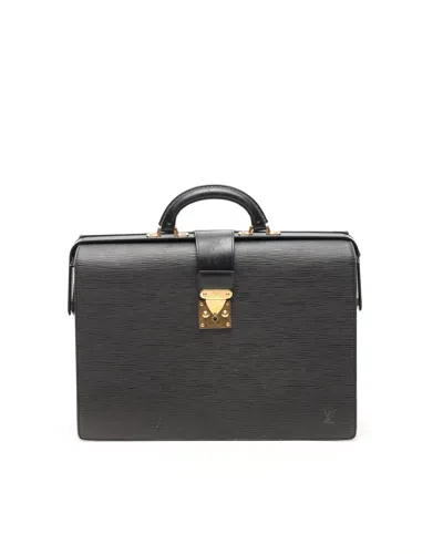 Pre-owned Louis Vuitton Epi Serviette Fermoir Business Bag In Black