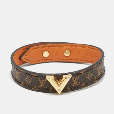 Pre-owned Louis Vuitton Essential V Monogram Canvas Gold Tone Bracelet