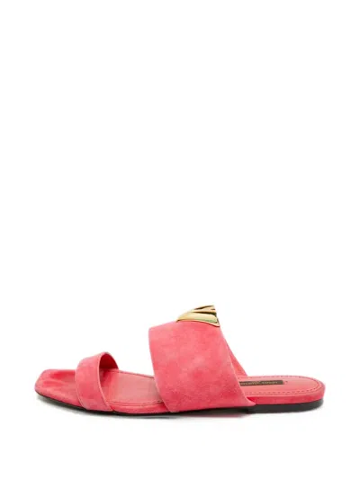 Pre-owned Louis Vuitton Essential V Suede Slides In Pink