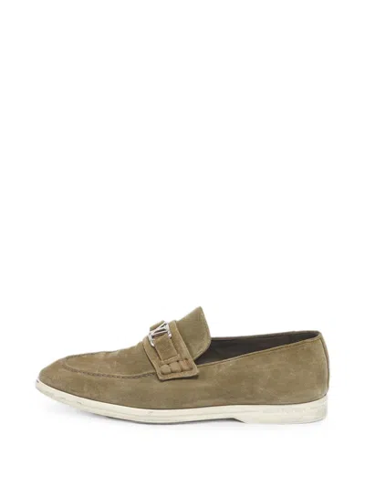 Pre-owned Louis Vuitton Estate Lv Logo Loafers In Green