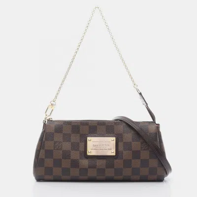Pre-owned Louis Vuitton Eva 2way Chain Shoulder Handbag Crossbody Damier Ebene In Brown