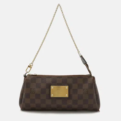 Pre-owned Louis Vuitton Eva Damier Ebene Canvas Leather Shoulder Handbag In Brown
