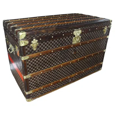 Pre-owned Louis Vuitton Extra Large  Steamer Trunk, High Vuitton Trunk In Checkers Canvas In Brown