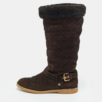 Pre-owned Louis Vuitton Fauvist Size 40.5 Brown Monogram Suede Knee Length Boots