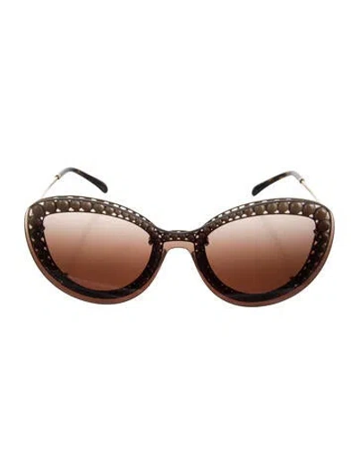 Pre-owned Louis Vuitton Faux Pearl Accents Cat-eye Sunglasses In Brown