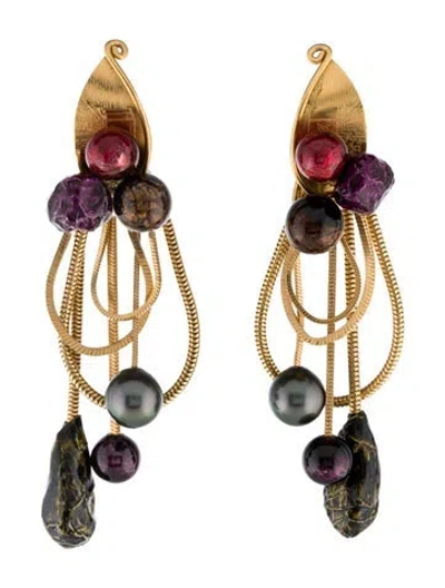 Pre-owned Louis Vuitton Faux Pearl & Resin Chain Drop Earrings