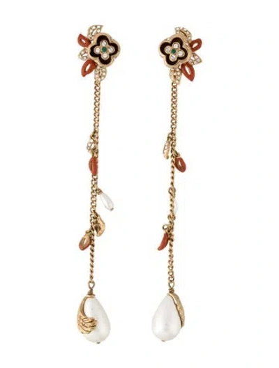Pre-owned Louis Vuitton Faux Pearl, Crystal & Enamel Miss Windsor Drop Earrings In Multicolor