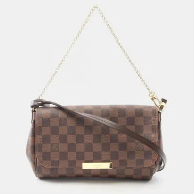 Pre-owned Louis Vuitton Favorite Mm Damier Ebene Canvas Chain Shoulder Handbag In Brown