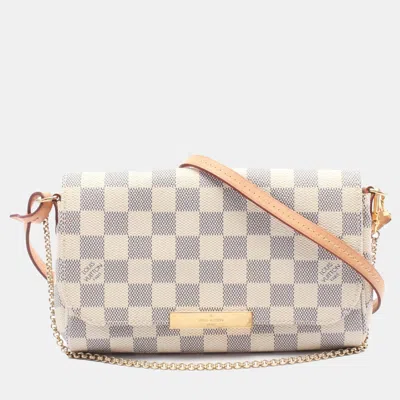 Pre-owned Louis Vuitton Favorite Pm Hand Shoulder Crossbody Bag Damier Azur Leather In White