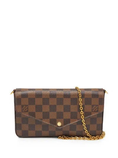 Pre-owned Louis Vuitton Félicie Damier Ebene Canvas Clutch Bag In Brown