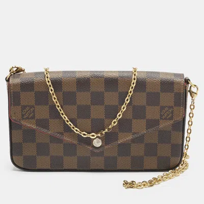 Pre-owned Louis Vuitton Felicie Damier Ebene Canvas Pochette In Brown