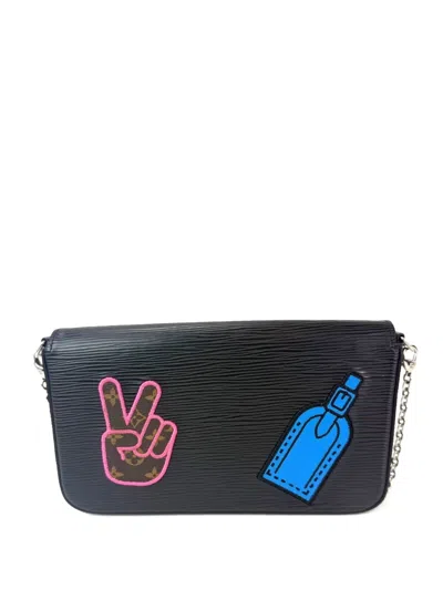 Pre-owned Louis Vuitton Félicie Patchwork Chain-strap Clutch Bag In Black