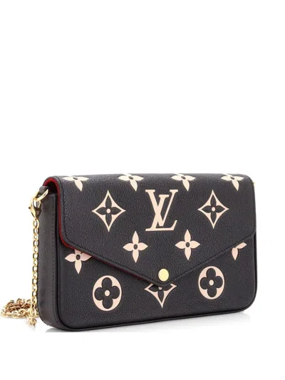 Pre-owned Louis Vuitton Felicie Pochette Bicolor Monogram Empreinte Giant Crossbody Bag In Black