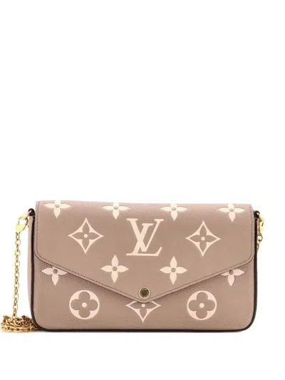 Pre-owned Louis Vuitton Felicie Pochette Bicolor Monogram Empreinte Giant Crossbody Bag In Neutral