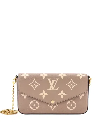 Pre-owned Louis Vuitton Felicie Pochette Bicolor Monogram Empreinte Giant Crossbody Bag In Neutral