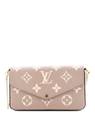 Pre-owned Louis Vuitton Felicie Pochette Bicolor Monogram Empreinte Giant Crossbody Bag In Neutral