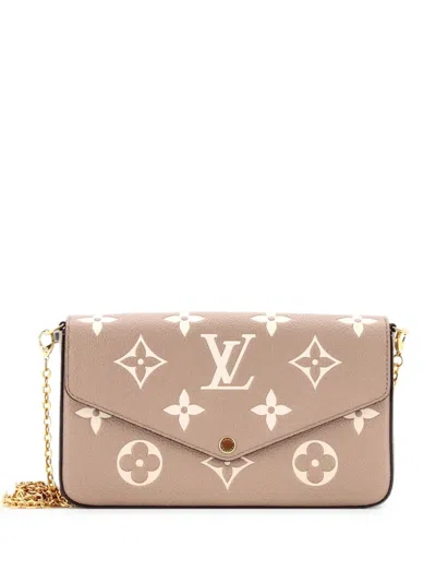 Pre-owned Louis Vuitton Felicie Pochette Bicolor Monogram Empreinte Giant Crossbody Bag In Neutrals
