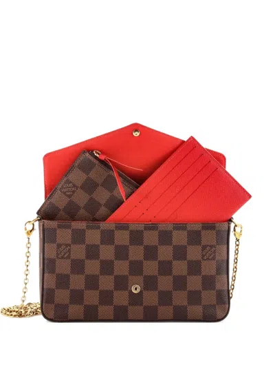 Pre-owned Louis Vuitton Felicie Pochette Damier Crossbody Bag In Brown