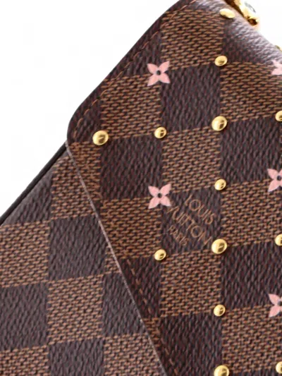 Pre-owned Louis Vuitton Felicie Pochette Flower Printed Studded Damier Clutch Bag In Brown